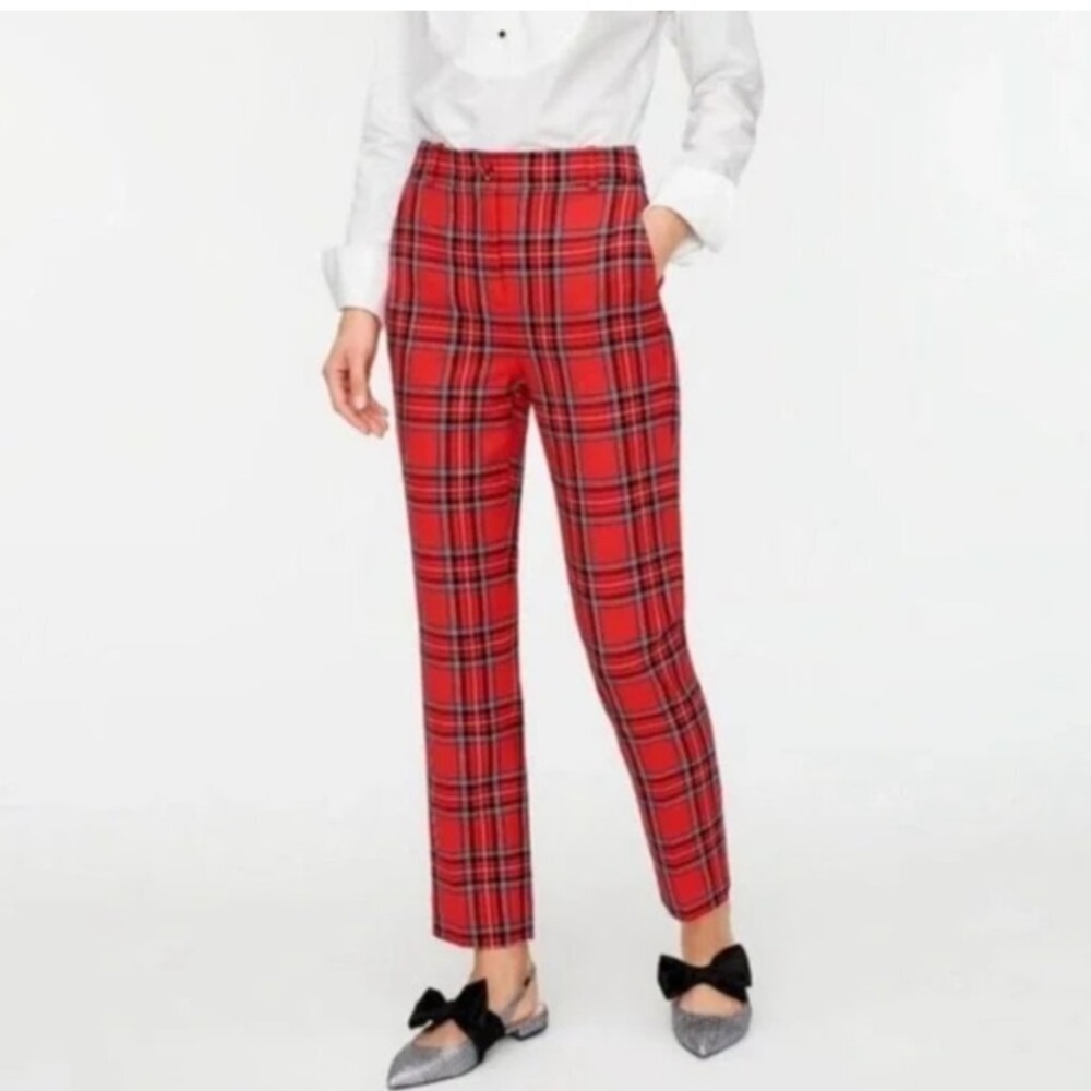 NWOT JCrew High Rise Cameron Pant in Red Stewart Tartan Size 10